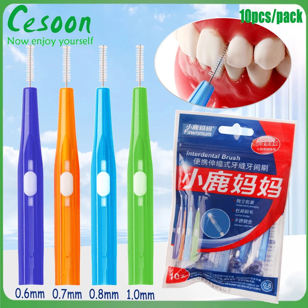 10Pcs Dental Interdental Brushes Tooth Cleaning Brush Orthodontics 0.6mm 0.7mm 0.8mm 1.0mm Cleaning Stains For Braces Dentist