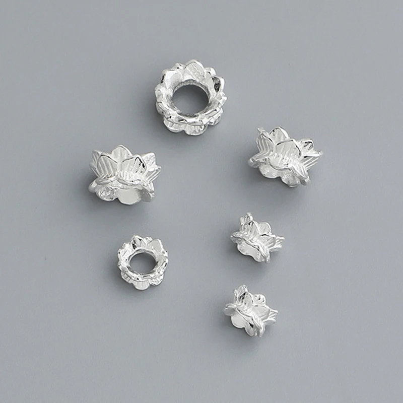 925 Silver Beads Double-sided Lotus Flower Bead Cap Silver Flower Bead Receptacle DIY Bracelet Necklace Jewelry