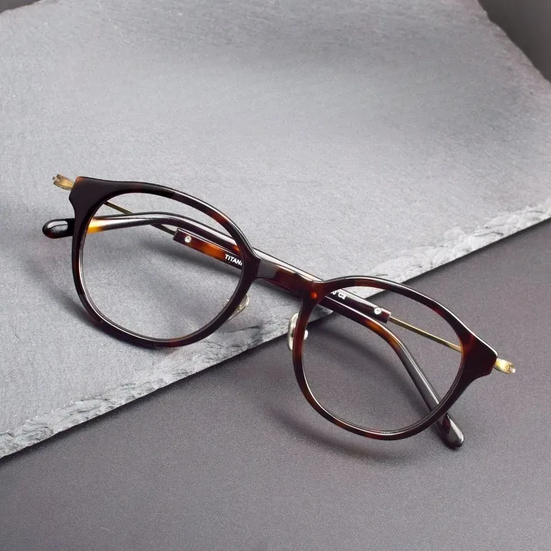 Myopic presbyopia anti-blue pure titanium tortoise retro men  spectacle frame handmade business fashion women  spectacle frame