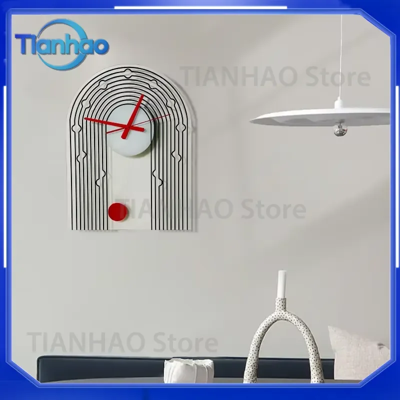 Luxury Acrylic Wall Clock with Swing Pendulum for Home Decor Minimalist Large Silent Clock for Living Room Bedroom Art