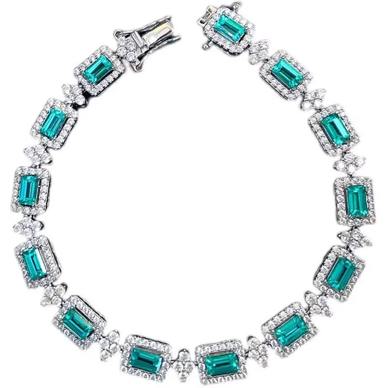 Luxuriöses Handgefertigtes Smaragdschliff-Turmalin-Paraiaba-Armband für Damen Exquisites Feines Schmuckgeschenk – Detail 5