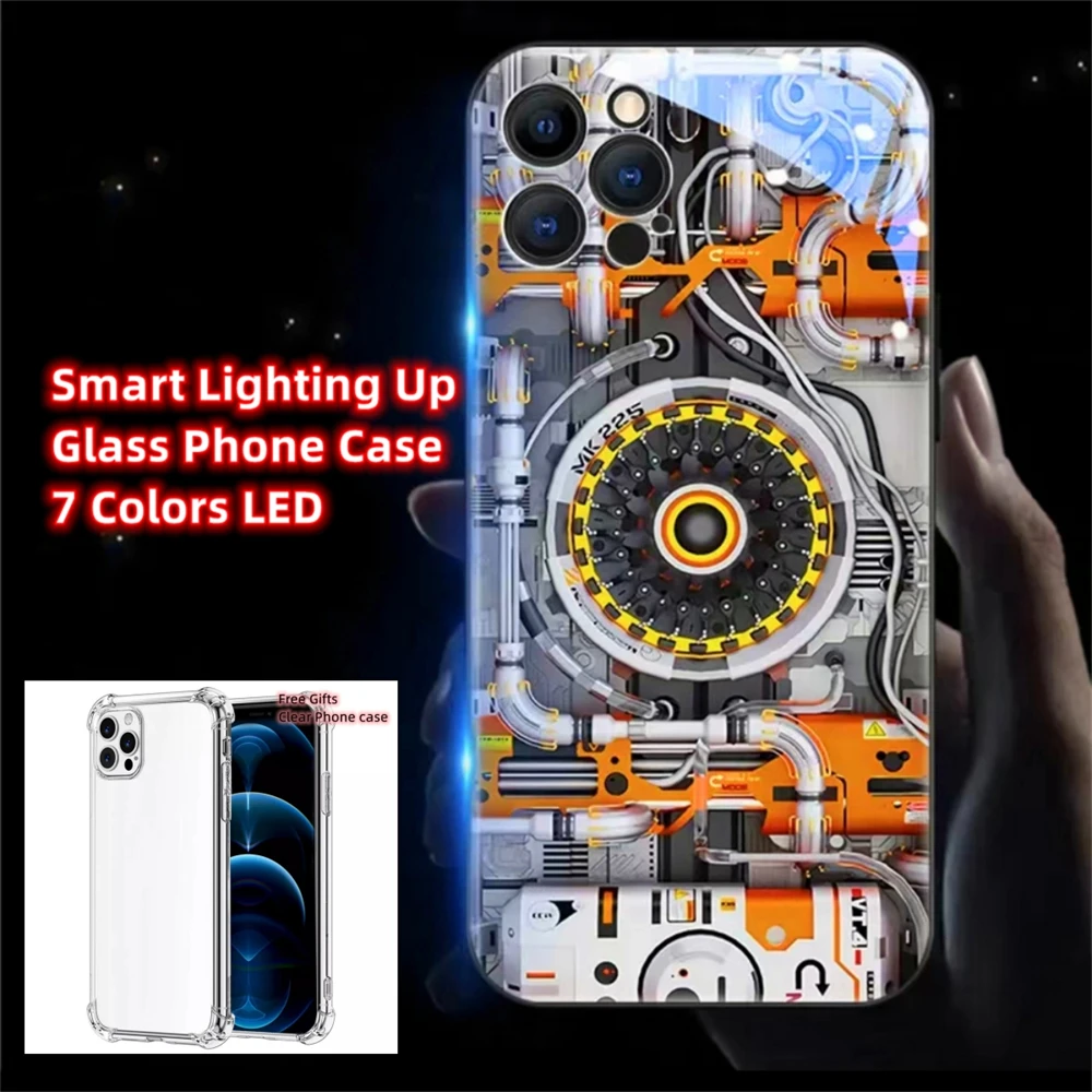 

Mechanical Shock Wave LED Light Phone Case Glitter Cover For iPhone 15 14 13 12 11 Pro Max XR XS Plus 6 7 8 SE With Gift