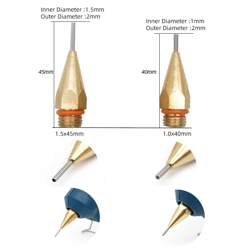 Glue Gun Nozzle 1.0x40mm 1.5x45mm Small Aperture Needle Cooper Nozzle Hot Melt Glue Gun Replaceable Accessories