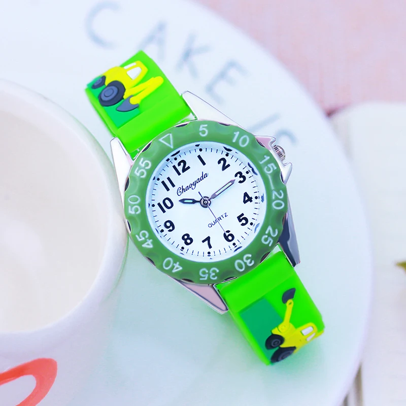 

2024 children boys girls fashion cartoon excavator watches students cool gifts toy watches for over 3years kids 5colors clocks