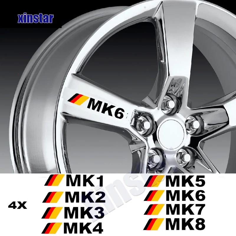 4Pcs Car Rim Wheel Sticker For Volkswagen MK1 MK2 MK3 MK4 MK5 MK6 MK7 MK8 Golf6 Golf7 Golf5