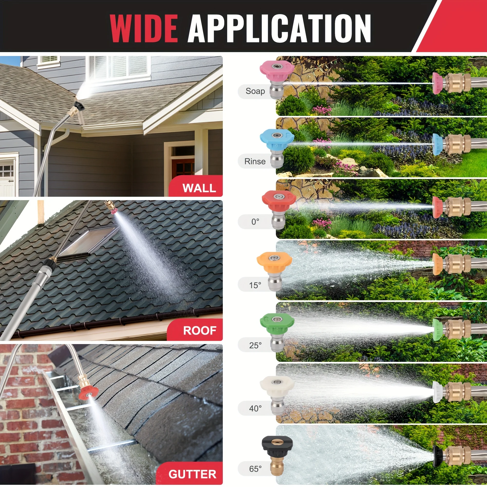1 Piece Rengue 24ft Telescopic Pressure Washer Extension Pole, 5-Stage Power Washer with 3 Nozzles, 7 Spray Patterns