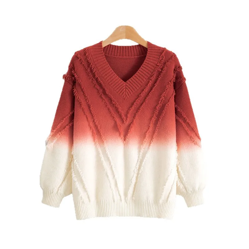 스웨터 여성 풀오버 니트 탑 태슬 V넥 패치워크 풀오버 니트 탑 오피스 레이디 니트웨어 점퍼 가을 겨울