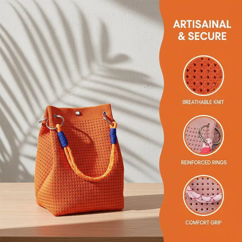 Mini Knitted Bucket Bag Women Small Handbag Geometric Colorblock Wristlet Fashion Portable for Daily Shopping Date 1PC