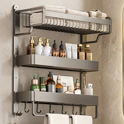 Multifunctional 3Layer Bathroom Shelf Aluminum Wall-Mounted Bathroom Item Storage Rack Large Capacity Shelf Bathroom Accessories