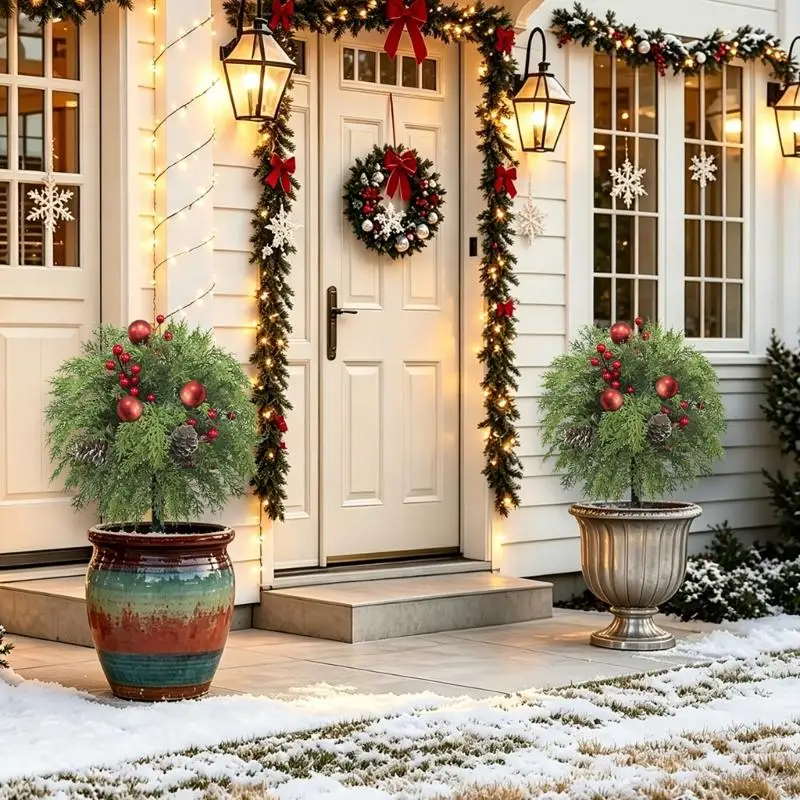 Christmas porch Stake with faux pine and red trim for doorway 55KF