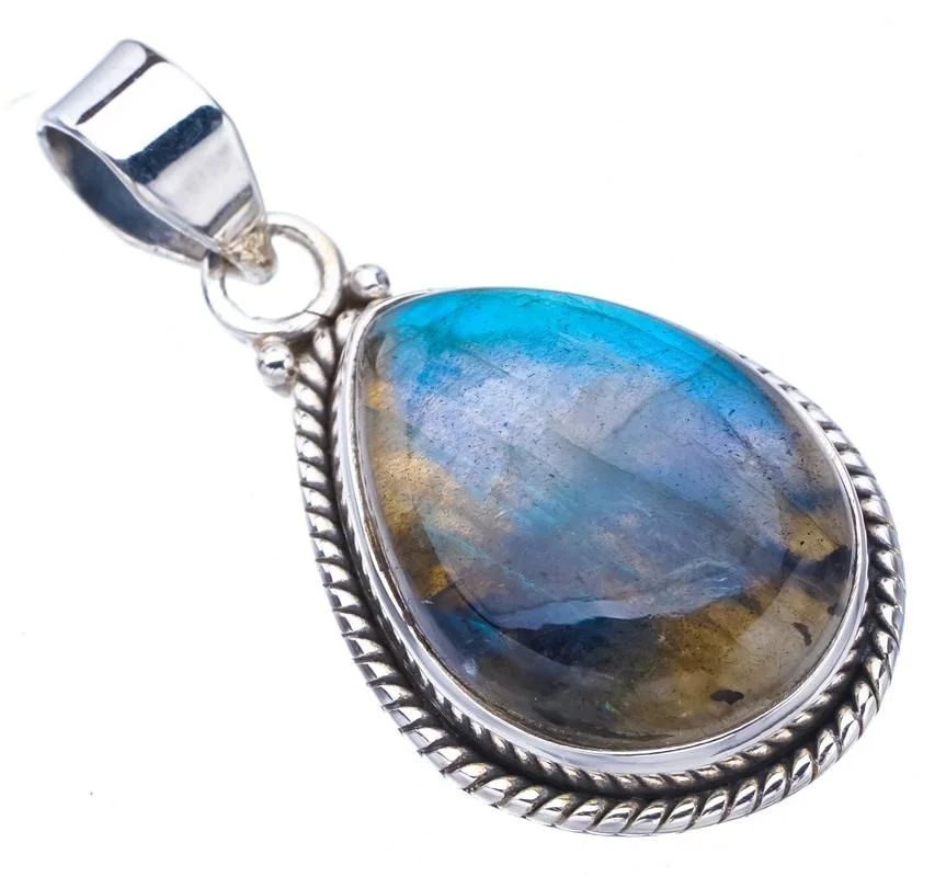 StarGems Natural Blue Fire Labradorite  Handmade 925 Sterling Silver Pendant 1.5