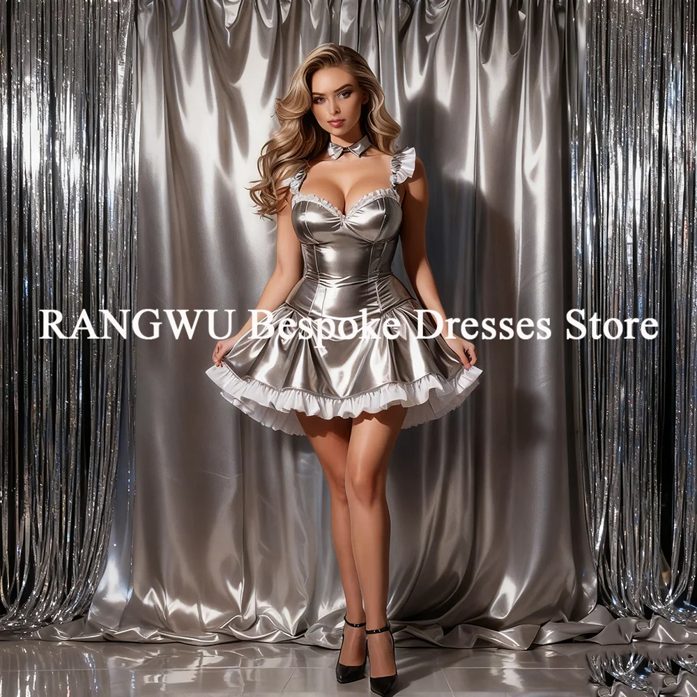 

Classic French Silver Maid Dress With Frilly Sweetheart A Line Mini Evening Dress Short Cocktail Prom Customized