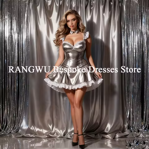 Classic French Silver Maid Dress With Frilly Sweetheart A Line Mini Evening Dress Short Cocktail Prom Customized