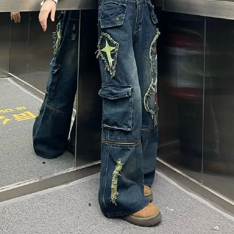 American Heavy Industry Removable Two-Wear Work Pants Women'S 2025 Spring New Hot Girls Graffiti Printed Floor Wide Leg Pants