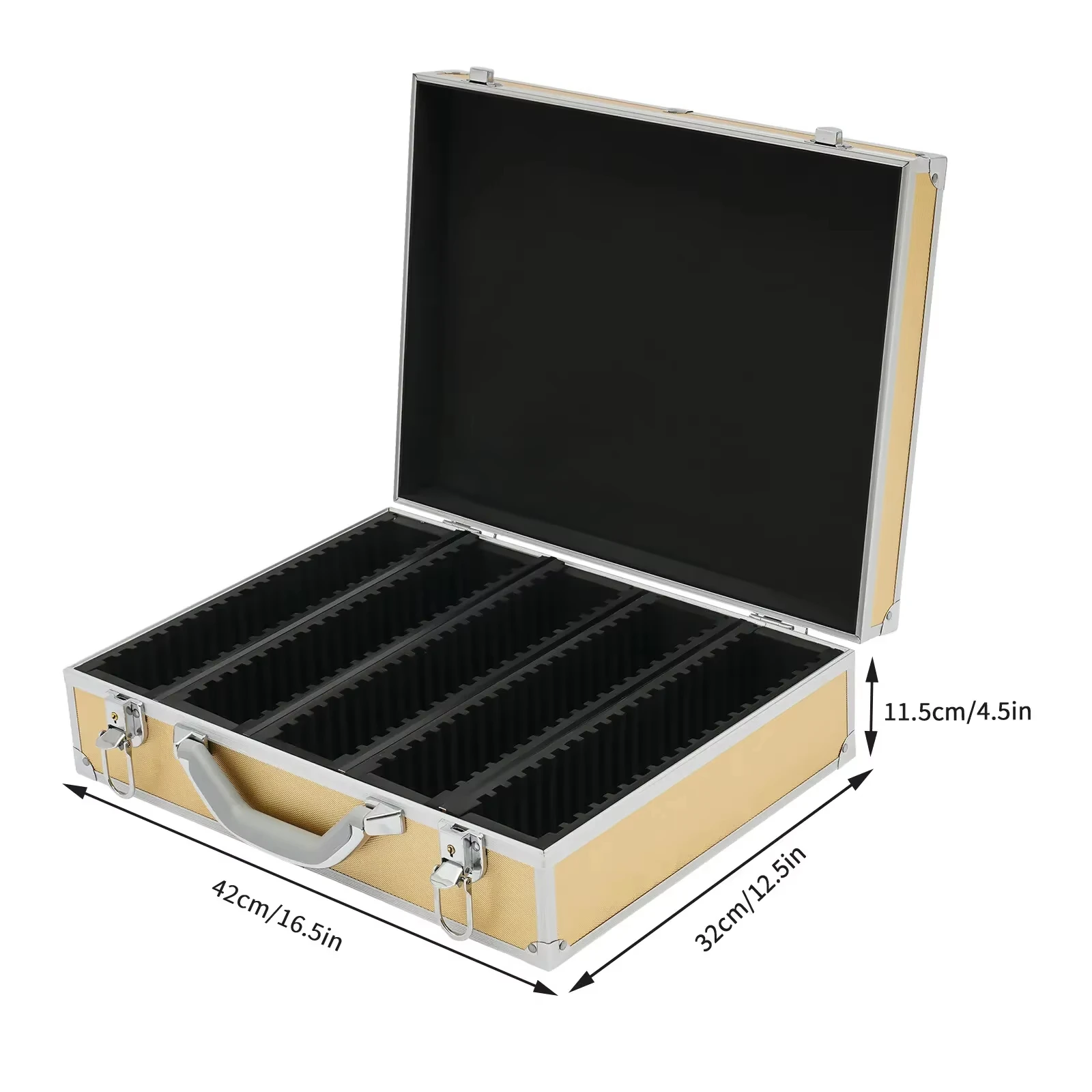 ​​5 Compartment Aluminum Coin Storage Box Gold Case Holds 100 Coins with Sponge Protection Lockable Display Organizer for Coll