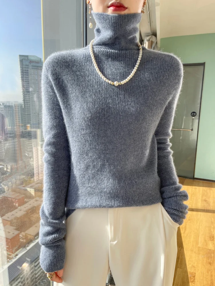 

High Quality Women's Turtleneck Sweater For Winter 100% Merino Wool Soft Warm Basic Pullover Knitwear Female Clothes Fashion Top