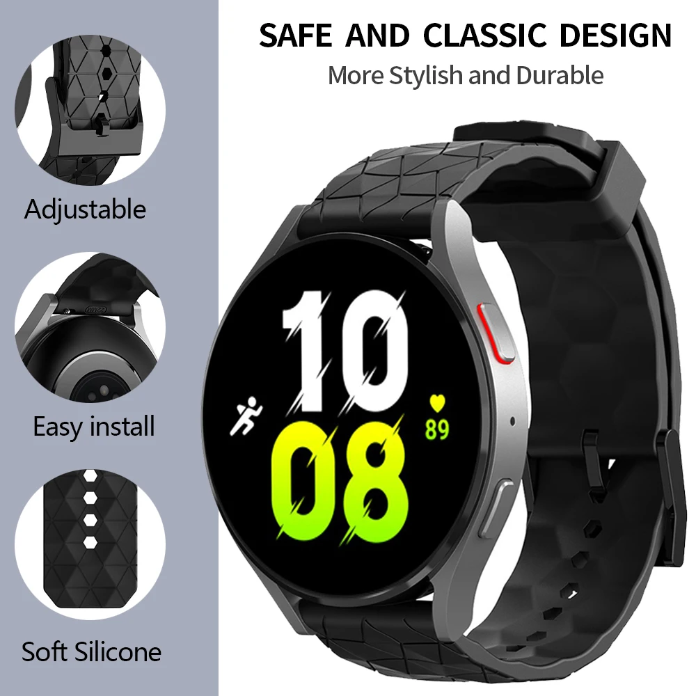 20mm 22mm Silicone Strap for Samsung Galaxy Watch 6 4 Classic 5 Pro 44 40mm 42mm 46mm Huawei GT 2/3 Football Pattern Sport Band