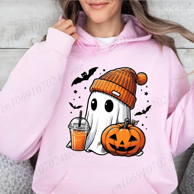 Funny Halloween Shirt, Funny Spooky Boo Women Hoodies, Bat Pumpkin Sweatshirts, Halloween Party Ghost Fleece Hooded Hoodies