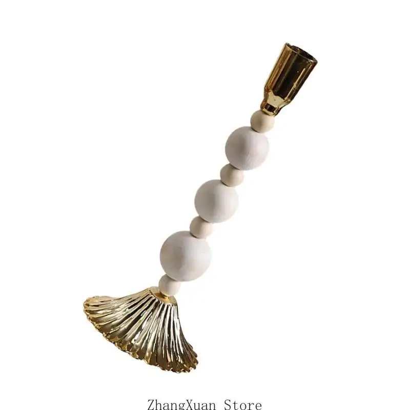 Elegant Tapered Holder with Wooden Beads Designs Metal Candlestick Candelabra for Home Table Centerpieces Decors