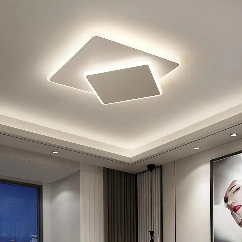 Lámpara LED de techo cuadrada, iluminación moderna con control remoto, regulable, para sala de Estar, comedor, dormitorio, cocina