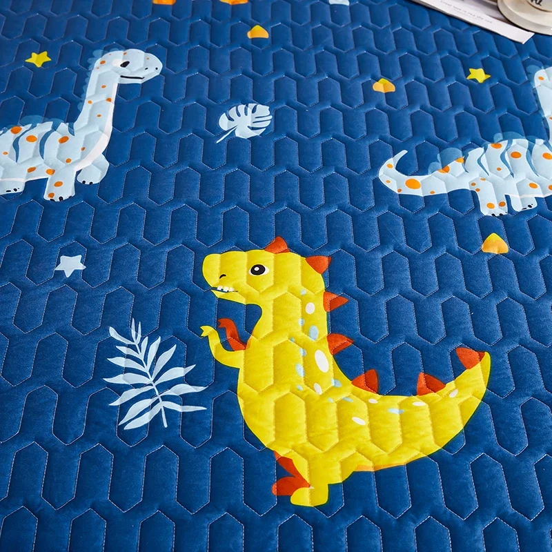 Waterproof Quilted Mattress Cover for Kids Cartoon Dinosaur Printed Bed Sheet160x200cm Single/Double/Queen/King Bed Cover180x200