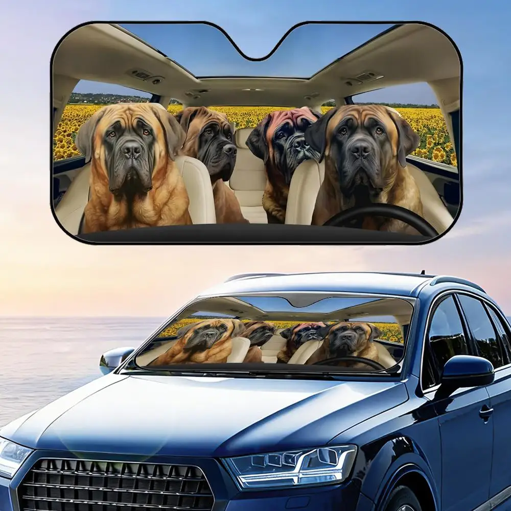 

English Mastiff Dog Sun Visor Foldable Car Windshield Sun Shade UV Protection Reflective Heat Insulation Reusable Cover