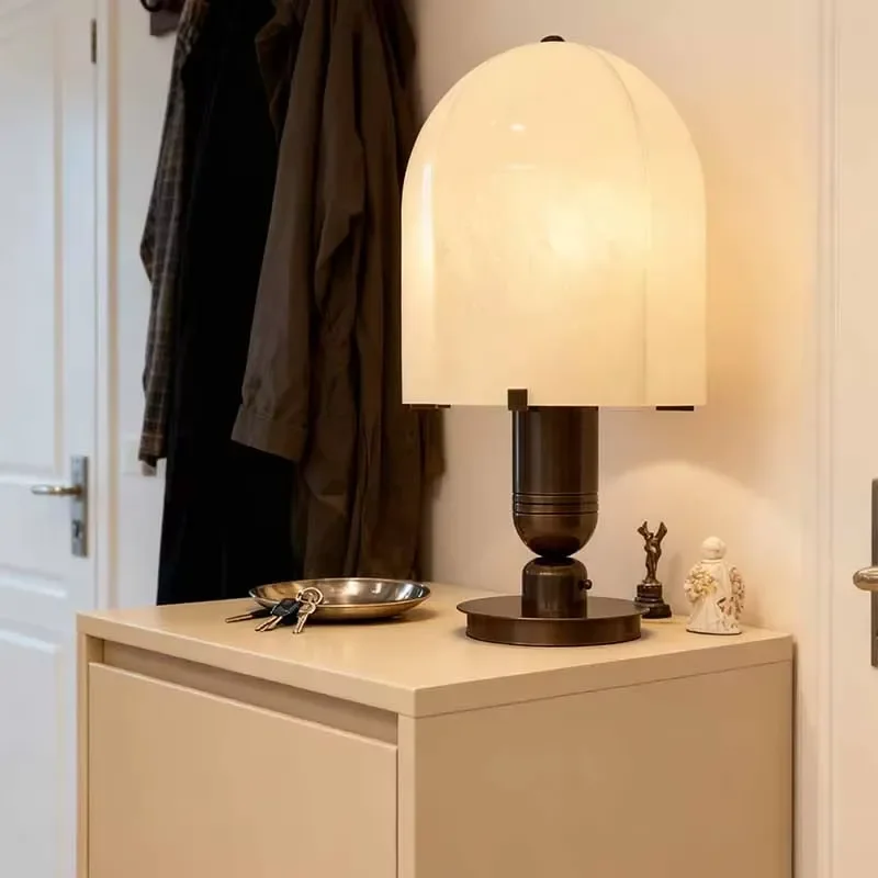 Nordic All-Copper Glass Study Office Marble Table Lamp, Living Room All-Copper Decorative Lamp, Bedroom Bedside Lamp