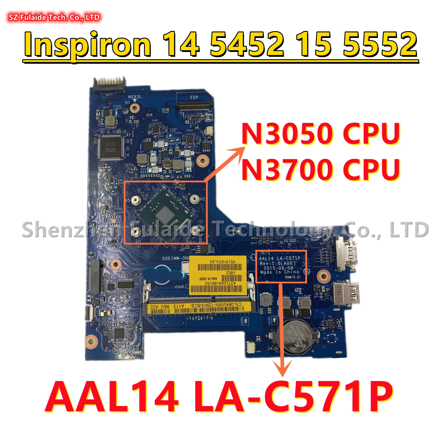 CN-0F77J1 0F77J1 CN-06KW6N 06KW6N для dell Inspiron 14 5452 15 5552 материнская плата для ноутбука с N3050 N3700 центральным процессором