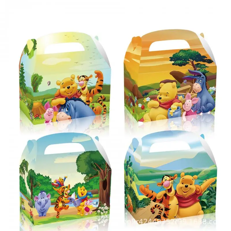 Pooh Bear Carton Candy Gift Box 12Pcs Anime Disney Kraft Paper Bag Sticker Portable Paper Box Child Party Paper Bag Wholesale