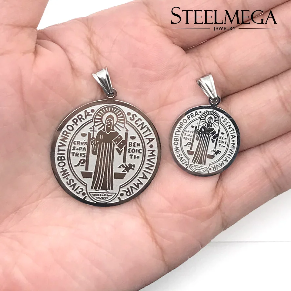 STEELMEGA Stainless Steel Pendant With Saint Benedict Medal For Catholic