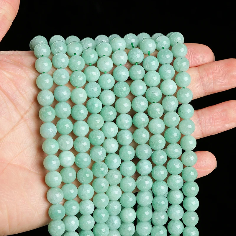 1 ستراند الحجر الطبيعي ميانمار حبة اليشم الجولة فضفاض خزر عازل DIY بها بنفسك صنع المجوهرات قلادة سوار مجوهرات الإكسسوار 15"