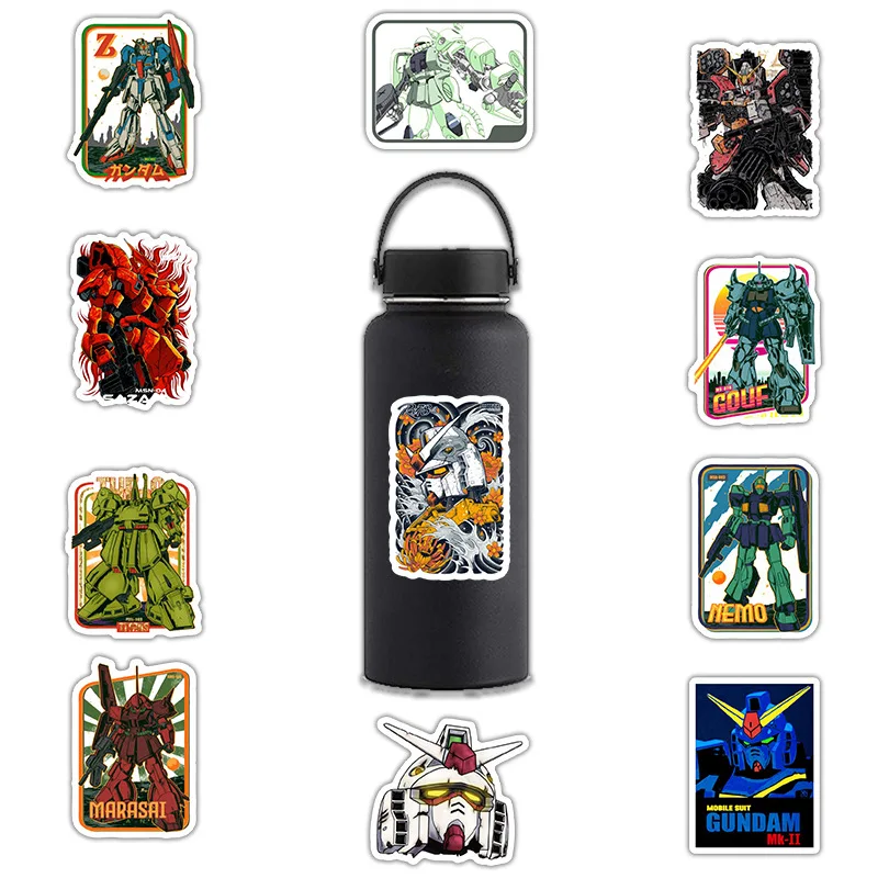 50 PCS Gundam Waterproof Vinyl Stickers, Removable No-Residue for Laptop, Bottle, Phone Gift for Gundam Fans