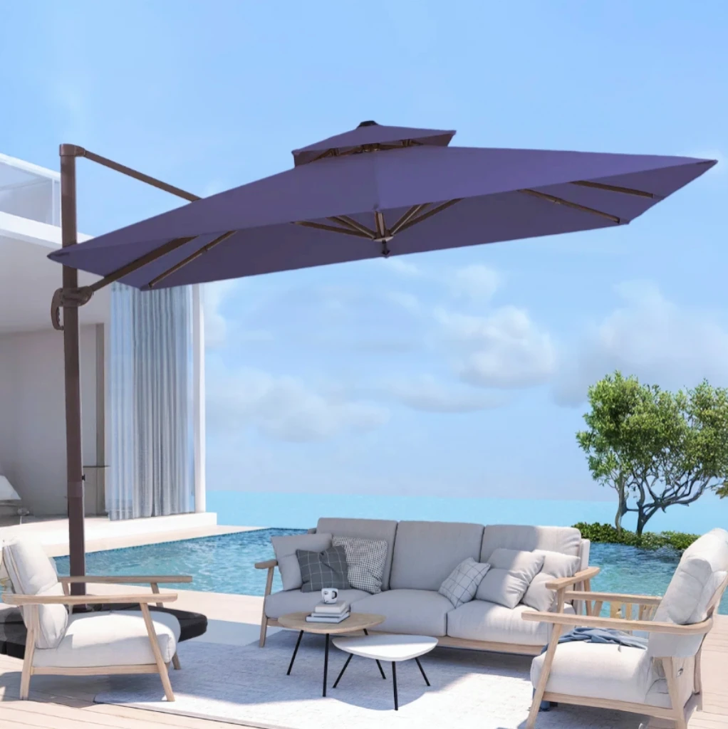 

Factory Price Blue Garden Patio Leisure Cantilever Parasol Restaurant Outdoor Double-layer Roman Umbrella