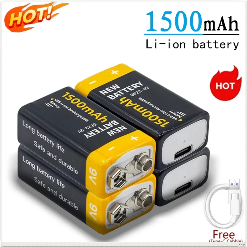 6F22 9V Micro USB Battery 1500mAh Rechargeable Li-ion Lithium Batteries for RC Helicopter Model KTV Microphone Toy Multimeter RC