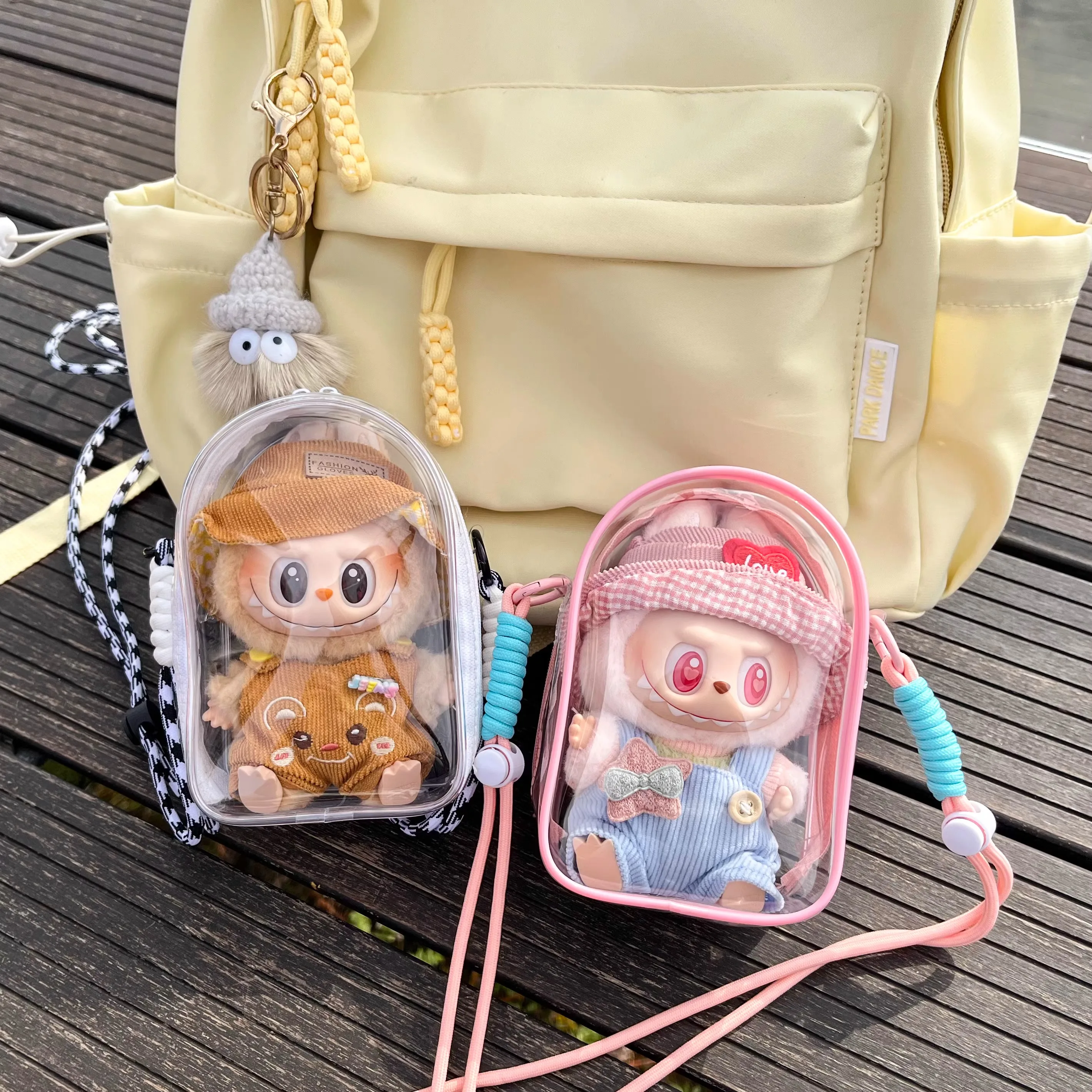 Labubu Protect Case Labubu Sitting Party 15cm Cotton Doll Shoulder Pain Bag PVC Storage Bag Labubu Walk Bag Dustproof