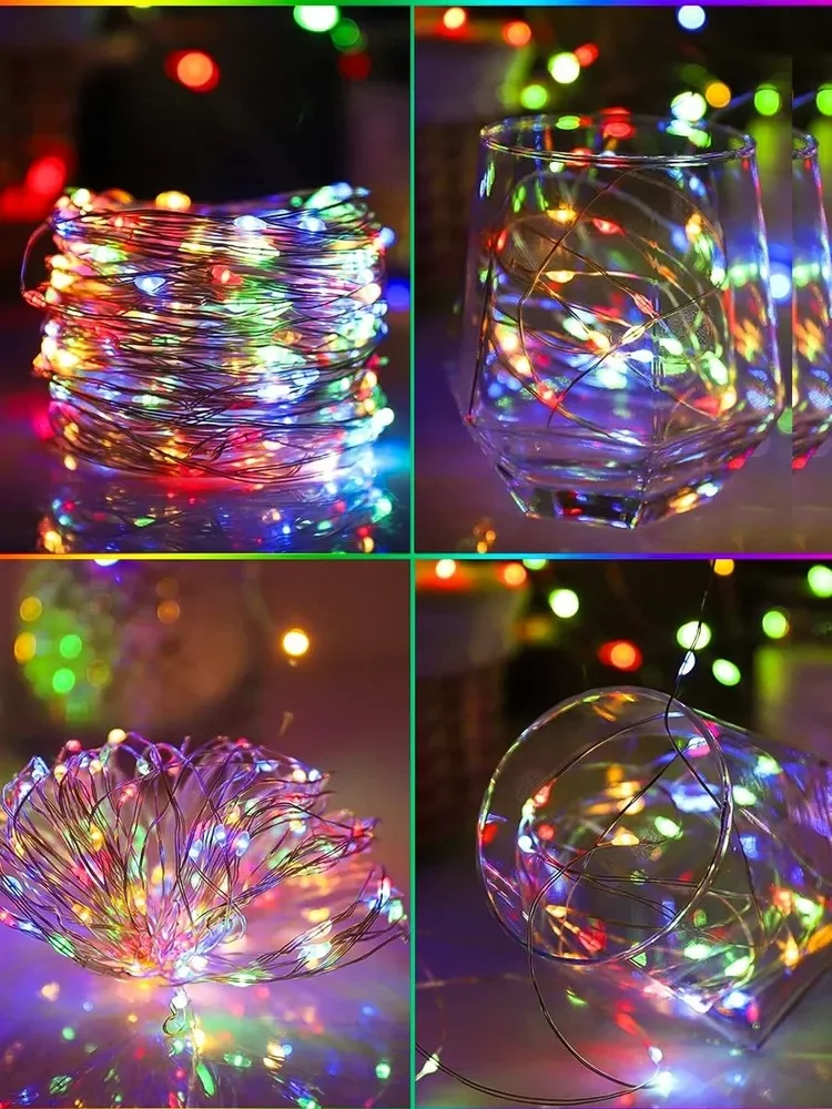 Luci a stringa LED USB Rame Filo d'argento Ghirlanda Luce Lucine impermeabili per la festa nuziale di Natale Decorativa