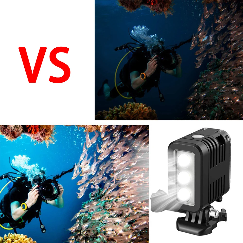 Waterproof Dive Light for GoPro Video Light Rechargeable Fill Night Light Underwater 98ft 30m Scuba Photography Accessories