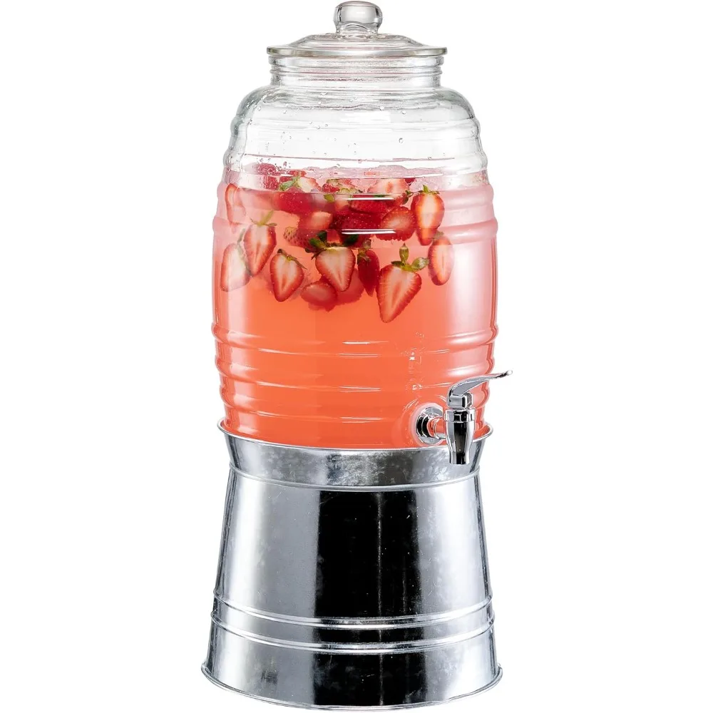 

style setter oak grove glass beverage dispenser with stand - 2.5 gallon drink dispenser with galvanized base & leak-proof acryli