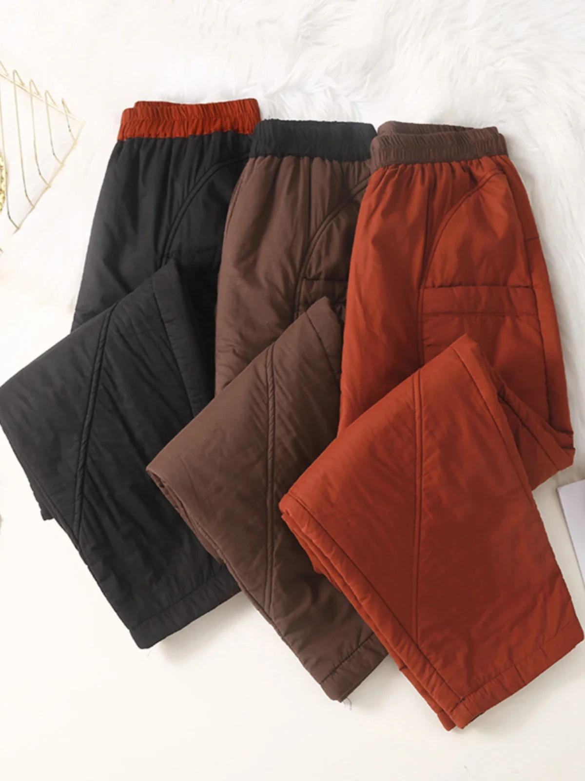 Thiened Pantaloni in cotone caldo leggero Capispalla da donna Pantaloni Rutabaga caldi imbottiti in cotone color sciolto invernale