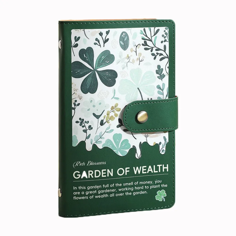 

Leather 100 Envelopes Saving Money Binder Cash Envelopes Flower Printed Money Challenge Book Magnetic Buckle Loose-leaf