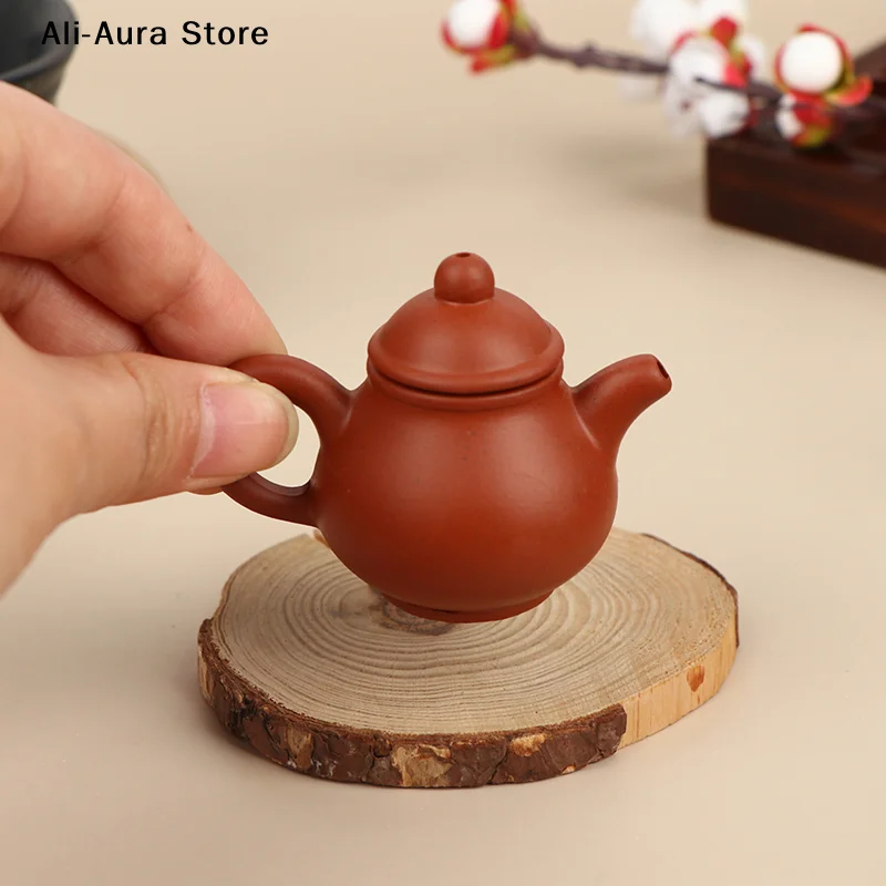 25ML Enameled Pottery Teapot Pocket Hand Teapot Handstand Fingertip Kettle Tea Pet Dark-red Enameled Pottery Teaset Accessories