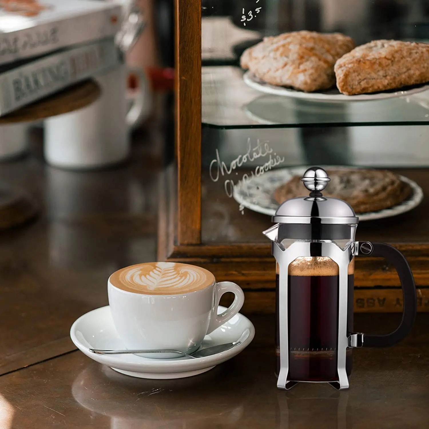A83X-French Press Coffee Maker,Press System,Heat Resistant Thickened Borosilicate Glass,Durable Easy Clean