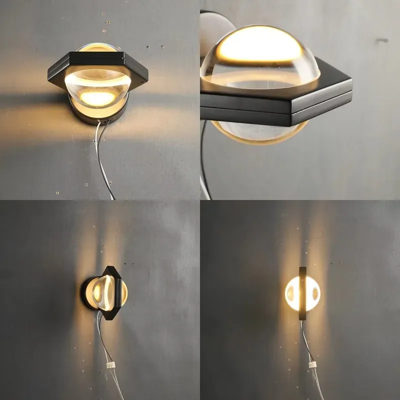 Simple Rotatable Brass LED Wall Lamp Matte Black Hexagon with Crystal Lens Suitable for Luxury Home and Commercial