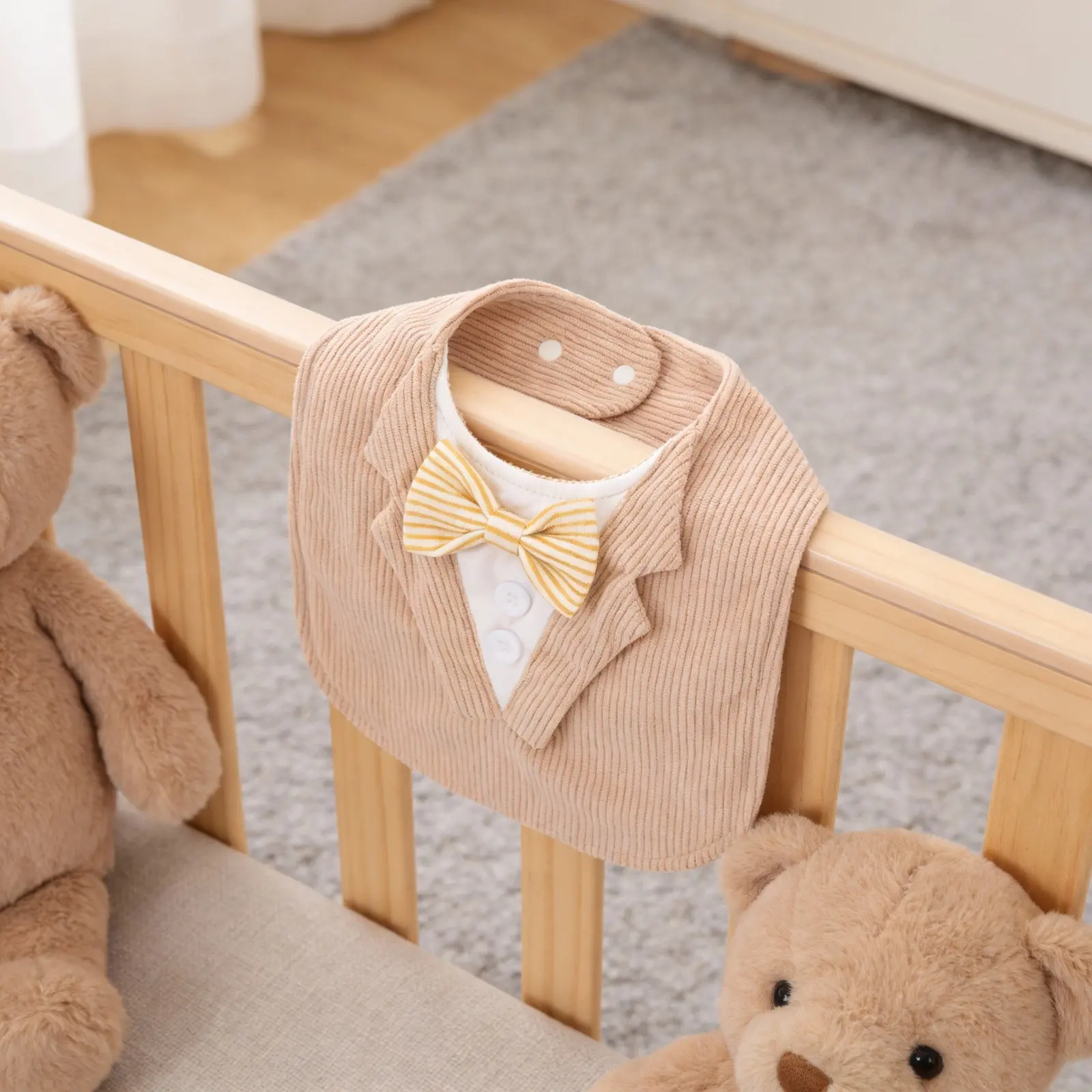 

Soft Corduroy Baby Bibs Snap Closure Bandana Style Drool Bibs for Teething Toddlers Feeding Meal Time Newborn Infants