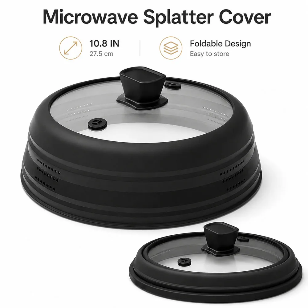 Microwave Splatter Cover Glass Cover 10.8 Inches Foldable Plate Cover Silicone Splash Guard Cover Microwave Oven Lid