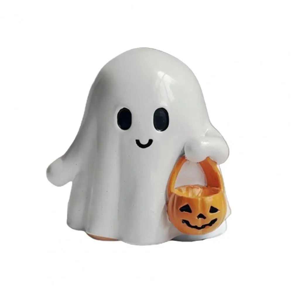 Halloween Ghost Ornament Spooky Halloween Ghost Figurines with Pumpkin Lanterns for Home Office Decor Resin Ghost for Halloween