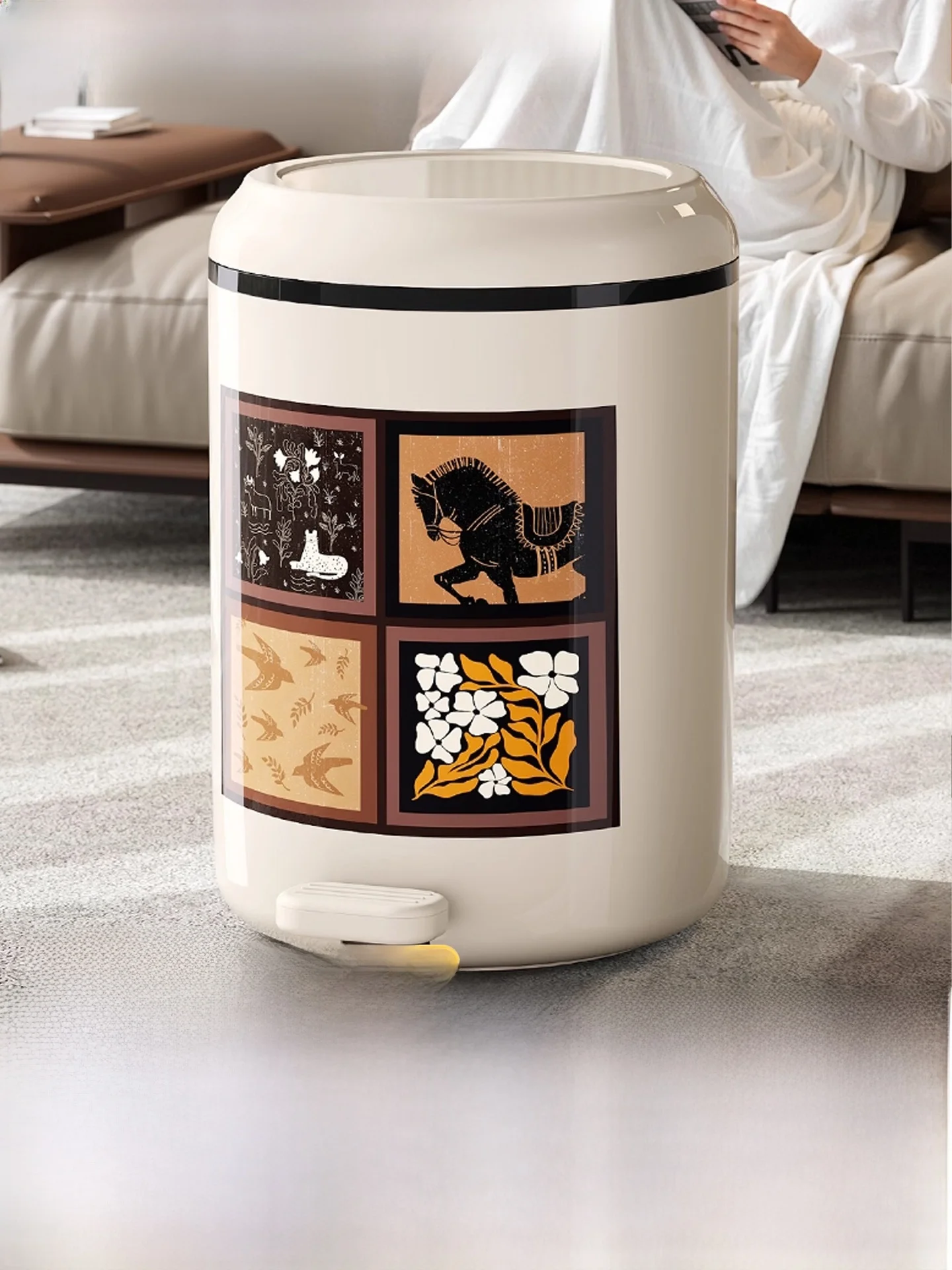 

Foot Pedal Tra Can Vintage Sle No Bending High Capaci 30L round Body for Living Room Bedroom Office Hotel Plastic Material