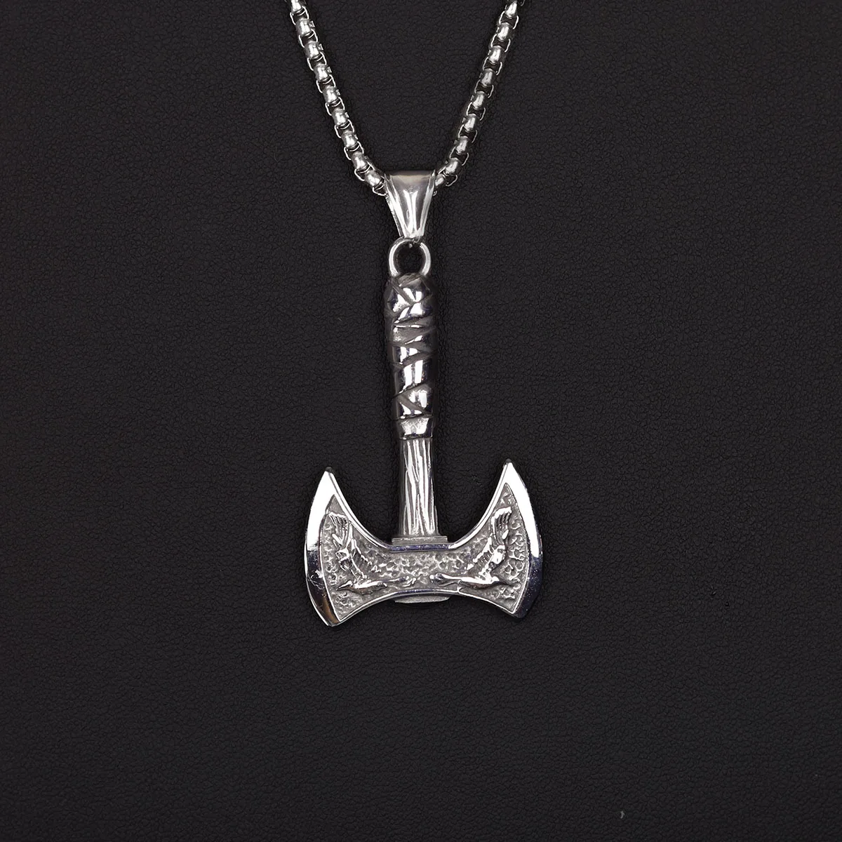 Viking Battle Axe Necklace, Norse Wolf Raven  Amulet Pendant,  Jewelry Gift for Men