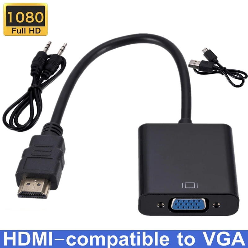 1080P HDMI To VGA Converter HDMI Cable with 3.5 Jack Audio Power Supply Male To Female Adapter For PS4 HDTV Box xbox TV Laptops