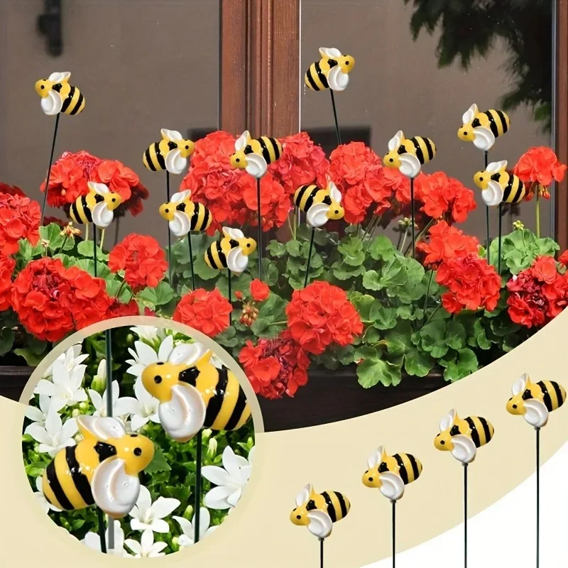 Resin Bee Ladybug Garden Stakes Pack of 20, Decorative Ground Plug Ornaments for Flower Bed Lawn Path Potted Plant Outdoor Decor